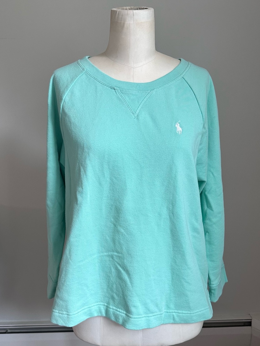 Polo Ralph Lauren Teal Blue Green Cotton Pull Over Sweatshirt Large L Preppy